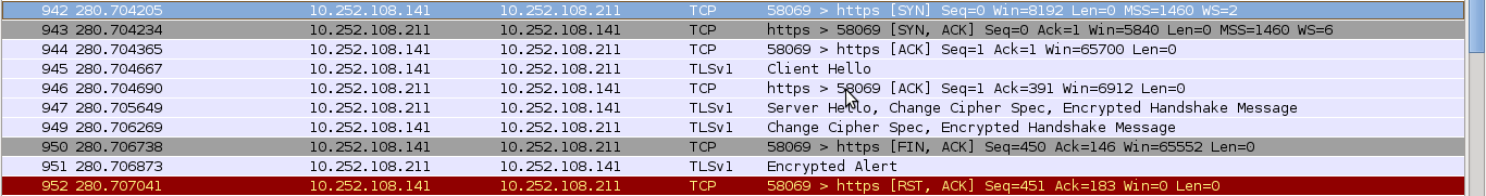 Hasil protocol analysis dari ssl sebelum browser mendapat persetujuan user untuk meng-Confirm Security Exception