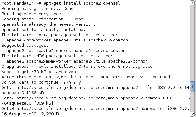 Hasil instalasi apache2 dan openssl