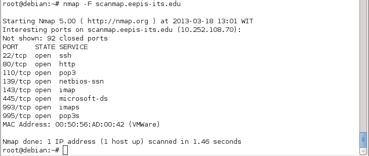 Hasil perintah nmap –F ke scanmap.eepis-its.edu